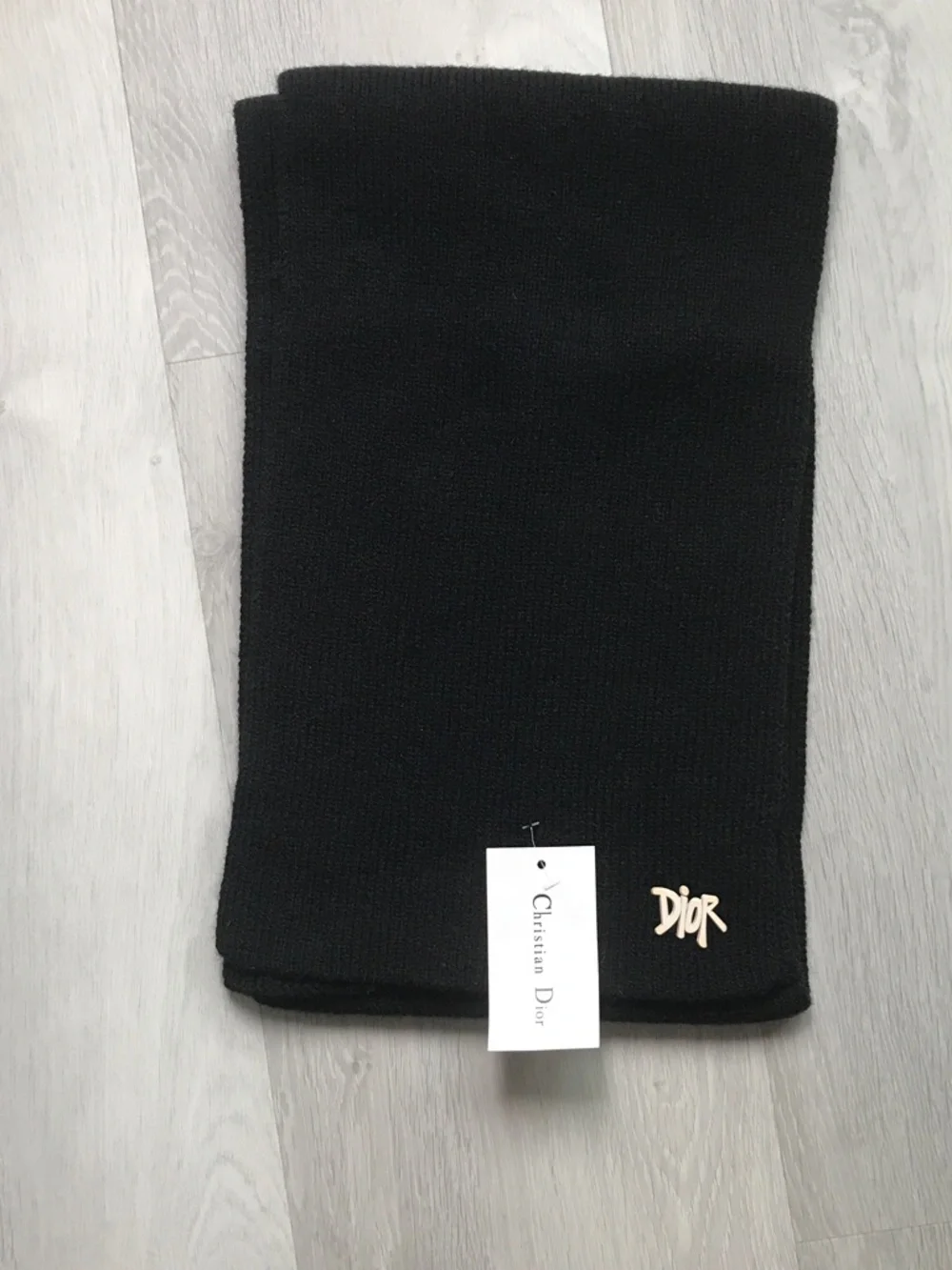 WOMENS BLACK WOOL SCARF RECTANGLE STONE 'DIOR' LOGO